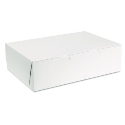 SCH1025 White One-Piece Non-Window Bakery Boxes, 1/4-Sheet Cake Box, 14 x 10 x 4, White, Paper, 100/Carton