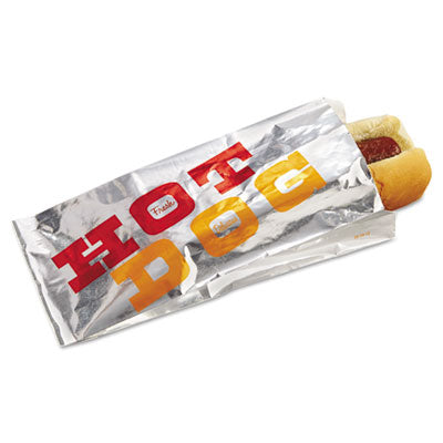 BGC300455 Foil Single-Serve Bags, Hot Dog Labeling, 3.5" x 1.5" x 8.5", Silver/Red/Orange, 1,000/Carton