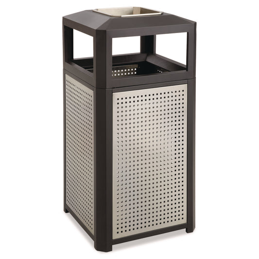 SAF9935BL Evos Series Steel Waste Container, 38 gal., Steel, Powder Coated Finish, Black