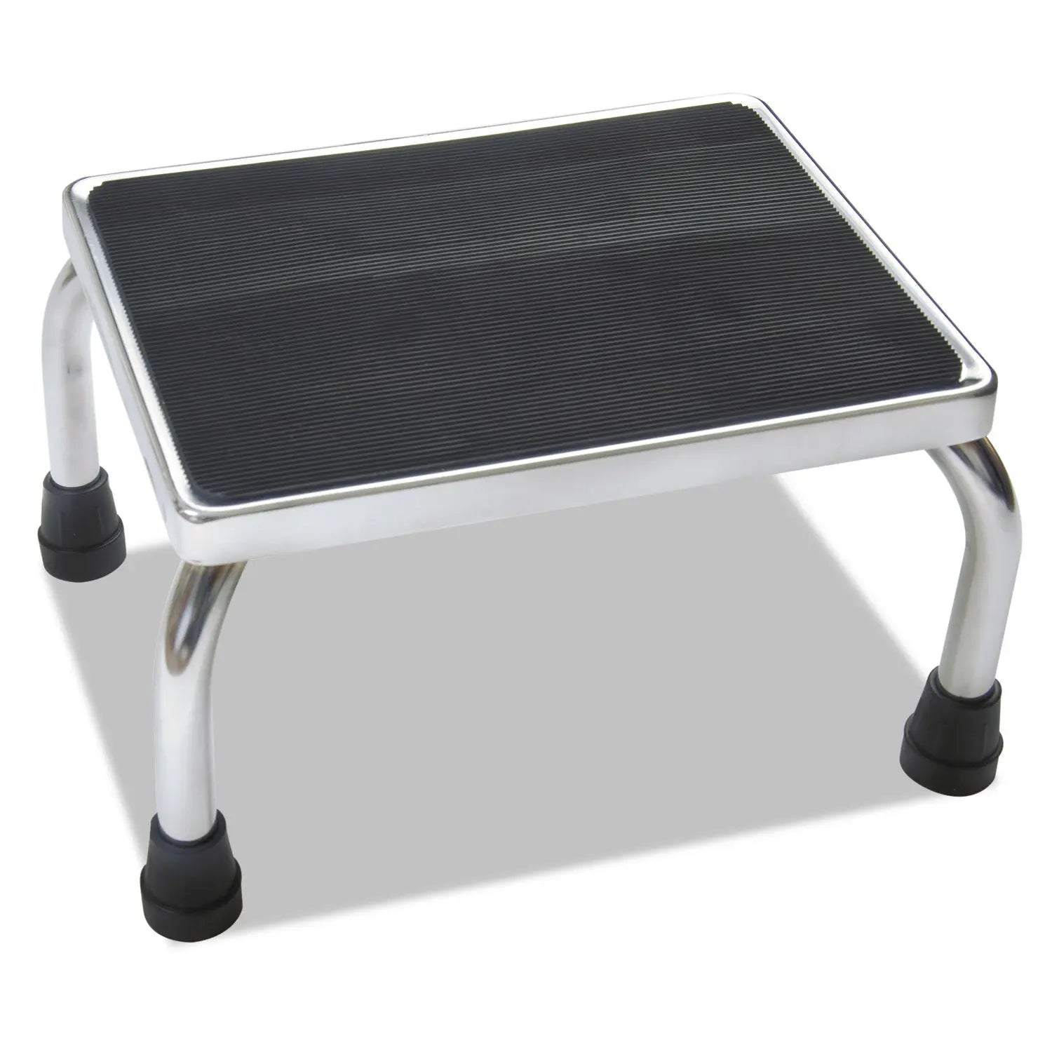 MIIMDS80430I Foot Stool, 1-Step, 350 lb Capacity, 16 x 12 x 8.25, Steel, Chrome/Black Mat Medline