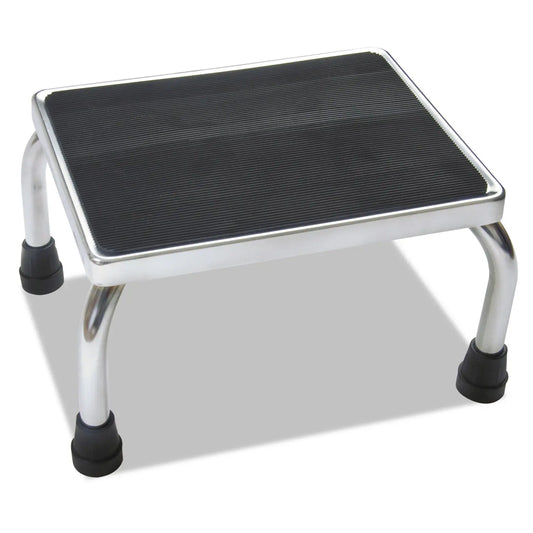 MIIMDS80430I Foot Stool, 1-Step, 350 lb Capacity, 16 x 12 x 8.25, Steel, Chrome/Black Mat Medline