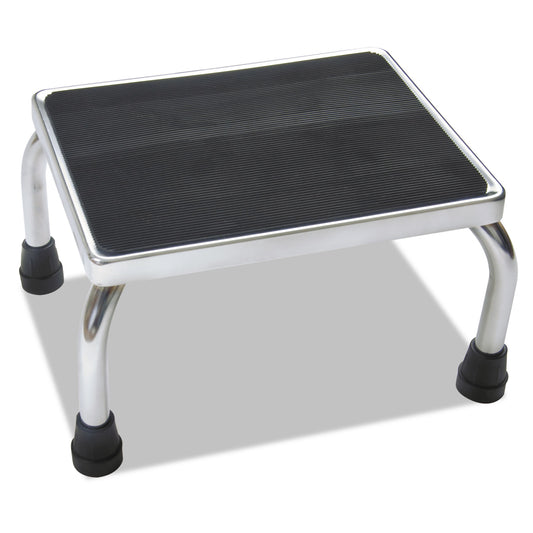MIIMDS80430I Foot Stool, 1-Step, 350 lb Capacity, 16 x 12 x 8.25, Steel, Chrome/Black Mat