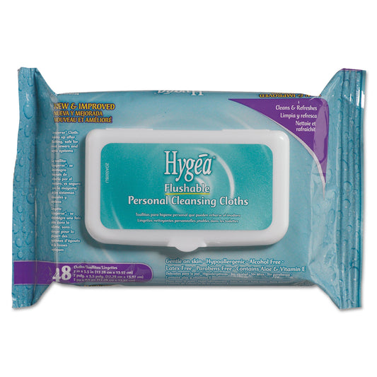 NICA500F48 Hygea Flushable Personal Cleansing Cloths, 6.25 x 5.38, Flowering Herbs, White, 48/Pack, 12 Packs/Carton