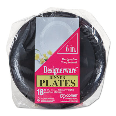 WNADWP6180BK Designerware Plastic Plates, 6" Dia, Black, 10/pack, 18 Packs/carton