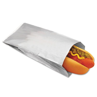 BGC300456 Foil Single-Serve Bags, Unlabeled Hot Dog, 3.5" x 1.5" x 8.5", Silver, 1,000/Carton
