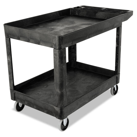 RCP452089BLA Heavy-Duty Utility Cart with Lipped Shelves, Plastic, 2 Shelves, 500 lb Capacity, 25.78" x 45.25" x 33.25", Black