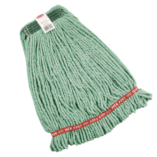 RCPA212GRE Web Foot Wet Mop Heads, Shrinkless, Cotton/Synthetic, Medium, Green