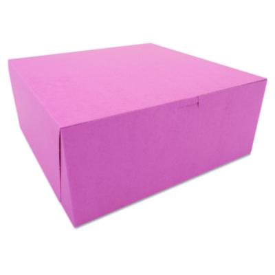 SCH0887 Pink One-Piece Non-Window Bakery Box, 12 x 12 x 5, Pink, Paper, 100/Carton