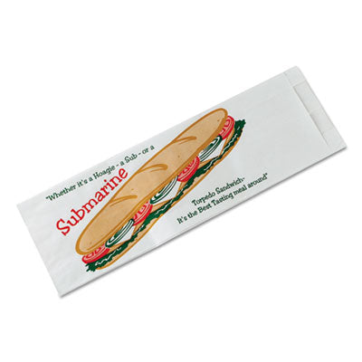 BGC300435 Sub Sandwich Bags, Submarine: Torpedo Sandwich Icon Labeling, 4.5" x 2" x 14", White/Red/Green, 1,000/Carton
