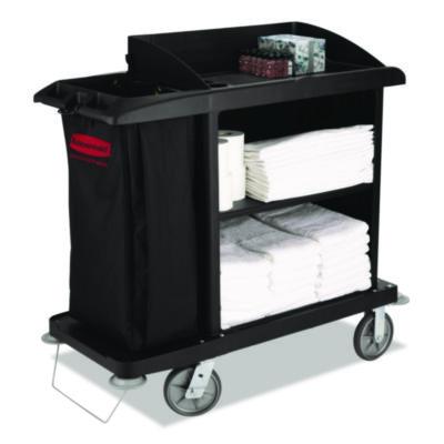 RCP6190BLA Multi-Shelf Cleaning Cart, Plastic, 4 Shelves, 1 Bin, 22" x 49" x 50", Black