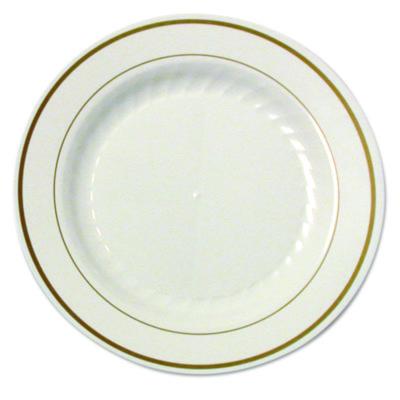 WNAMP75IPREM Masterpiece Plastic Plates, 7.5" Dia, Ivory/gold, 10/pack, 15 Packs/carton