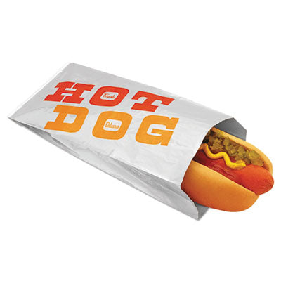 BGC300432 Foil/Paper Bag, King Hot Dog Labeling, 12" x 1.5" x 3.5", Silver/Red/Orange, 1,000/Carton