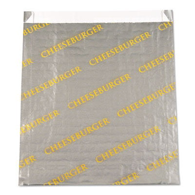 BGC300524 Foil/Paper/Honeycomb Insulated Bag, Cheeseburger Labeling, 6" x 0.75" x 6.5", Gray/Yellow, 1,000/Carton