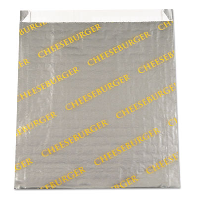 BGC300529 Foil/Paper Bag, Cheeseburger Labeling, 6" x 0.75" x 6.5", Silver/Yellow, 1,000/Carton
