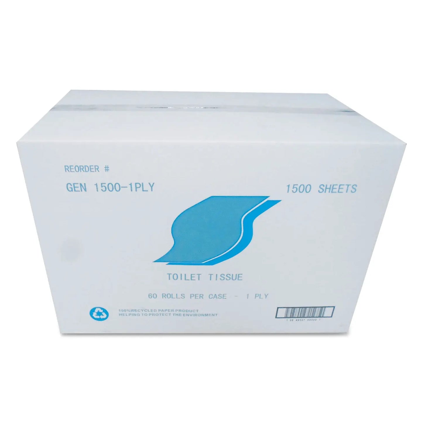 GEN15001PLY Small Roll Bath Tissue, Septic Safe, 1-Ply, White, 1,500 Sheets/roll, 60 Rolls/carton GEN