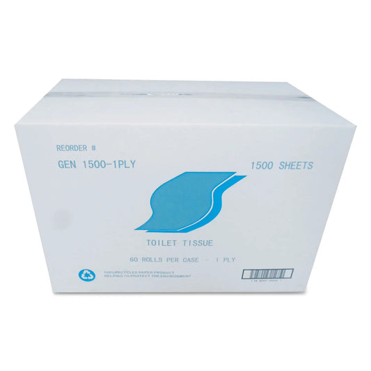 GEN15001PLY Small Roll Bath Tissue, Septic Safe, 1-Ply, White, 1,500 Sheets/roll, 60 Rolls/carton GEN