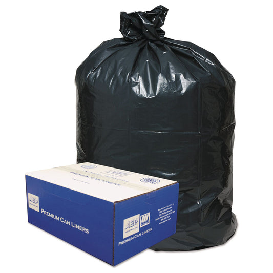 WBI385822G Linear Low-Density Can Liners, 60 Gallon, 0.9 mil, 38" x 58", Black, 10 Bags/Roll, 10 Rolls/Carton