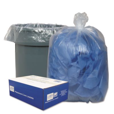 WBI434722C Linear Low-Density Can Liners, 56 gal, 0.9 mil, 43" x 47", Clear, 10 Bags/Roll, 10 Rolls/Carton