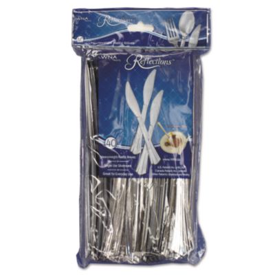 WNAREF320KN Reflections Heavyweight Plastic Utensils, Knife, Silver, 40/Pack, 8 Packs/Carton