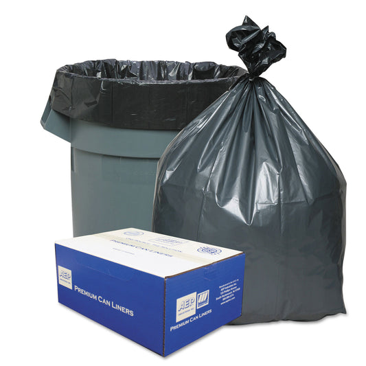 WBIPLA3770 Can Liners, 30 gal, 1.35 mil, 30" x 36", Gray, 10 Bags/Roll, 10 Rolls/Carton