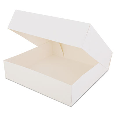 SCH24233 White Window Bakery Boxes with Attached Flip Top, 4-Corner Beers Design, 10 x 10 x 2.5, White, Paper, 200/Carton