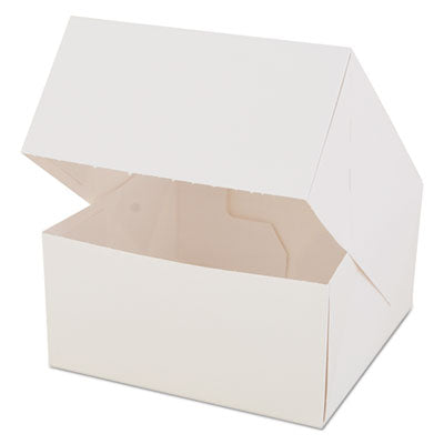 SCH24023 White Window Bakery Boxes with Attached Flip Top, 4-Corner Beers Design, 6 x 6 x 3, White, Paper, 200/Carton