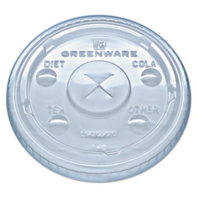 FABLGC1220 Greenware Cold Drink Lids, Fits 9 oz Old Fashioned Cups/12 oz Squat Cups/20 oz Cups, Plastic, Clear, 1,000/Carton