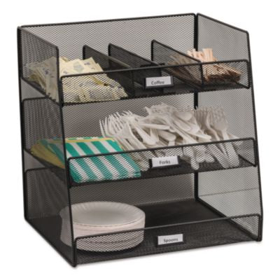 SAF3293BL Onyx Breakroom Organizers, 3 Compartments,14.63 x 11.75 x 15, Steel Mesh, Black