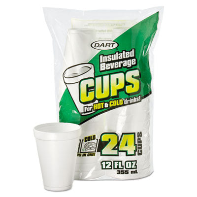 DCC12JP24 Small Foam Drink Cups, 12 Oz, White, 24/bag, 12 Bags/carton