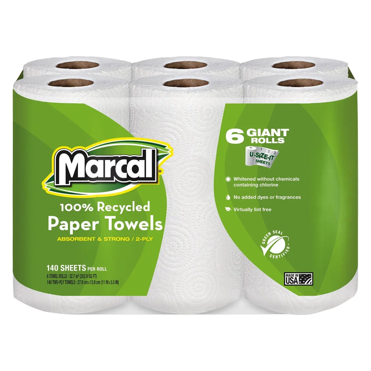 MRC6181CT 100% Premium Recycled Kitchen Roll Towels, 2 Ply, 11 x 5.5, White, 140/Roll, 24 Rolls/Carton Marcal