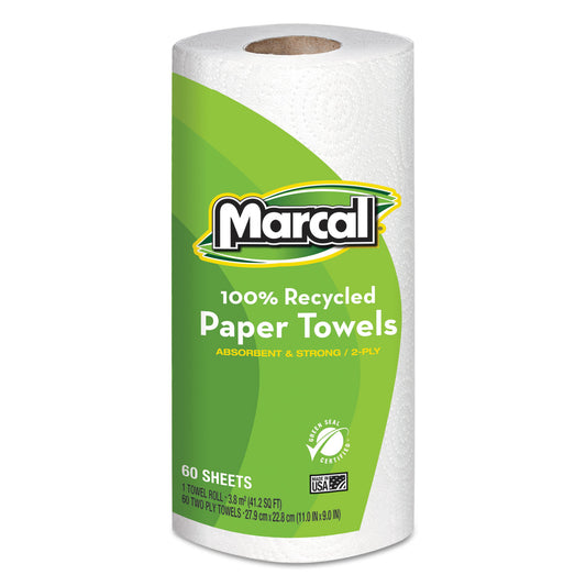 MRC6709 100% Premium Recycled Kitchen Roll Towels, 2-Ply, 11 x 9, White, 60 Sheets, 15 Rolls/Carton Marcal