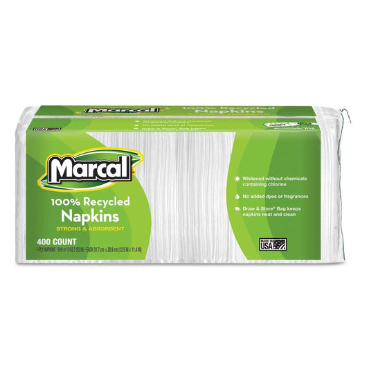 MRC6506PK 100% Recycled Luncheon Napkins, 1-Ply, 11.4 x 12.5, White, 400/Pack Marcal