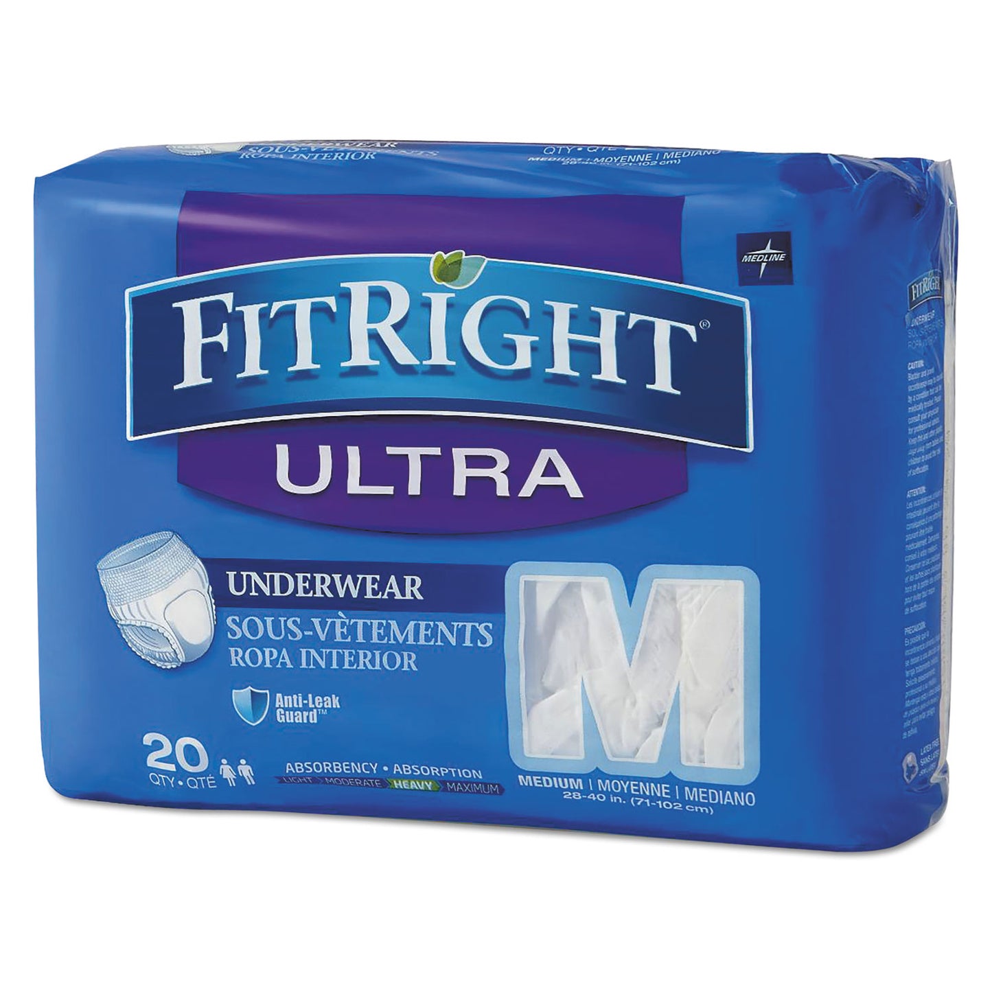 MIIFIT23005A Fitright Ultra Protective Underwear, Medium, 28" To 40" Waist, 20/pack