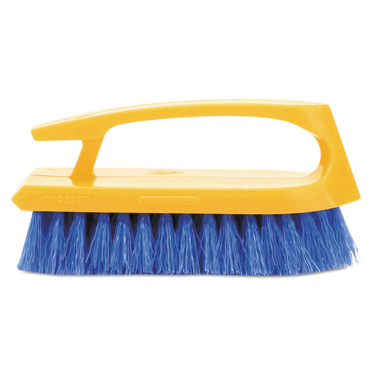 RCP6482COB Iron-Shaped Handle Scrub Brush, Blue Polypropylene Bristles, 6" Brush, 6" Yellow Plastic Handle