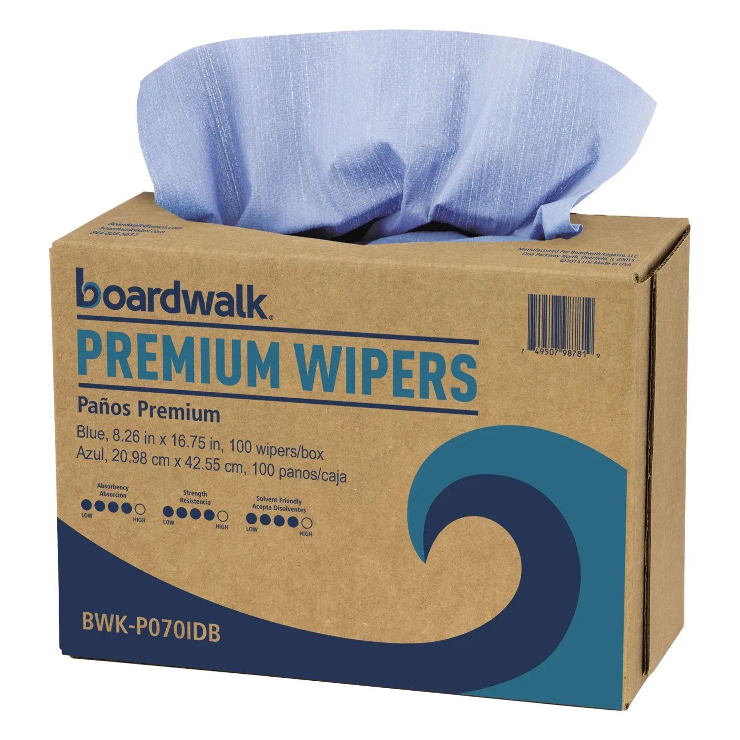 BWKP070IDB Hydrospun Wipers, 8.26 x 16.75, Blue, 100 Wipes/Box, 10 Boxes/Carton Boardwalk