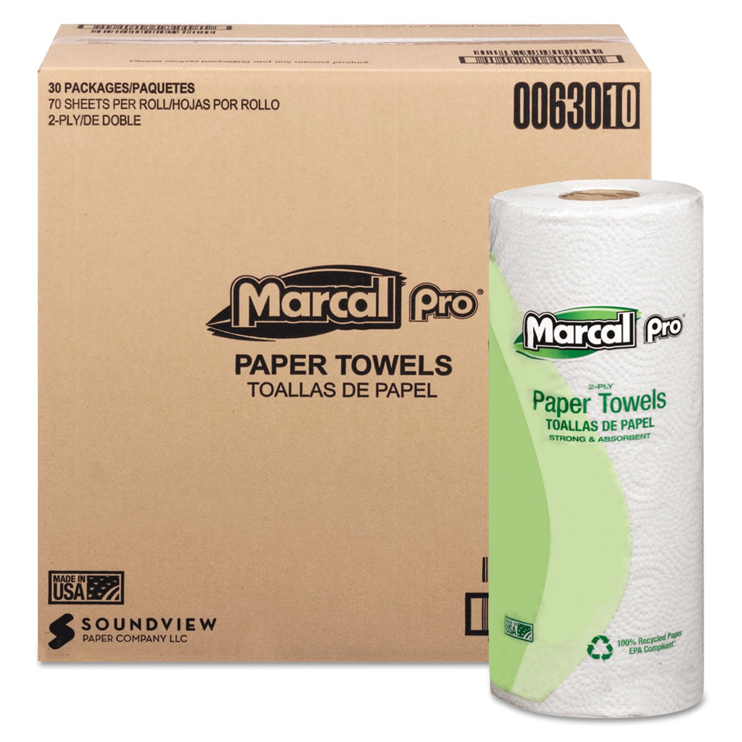 MRC630 100% Premium Recycled Kitchen Roll Towels, 2-Ply, 11 X 9, White, 70/roll, 30 Rolls/carton