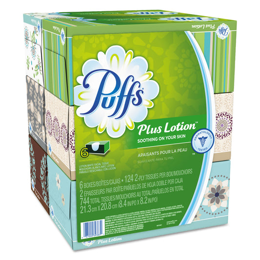 PGC39383 Plus Lotion Facial Tissue, 2-Ply, White, 124 Sheets/box, 6 Boxes/pack, 4 Packs/carton Puffs