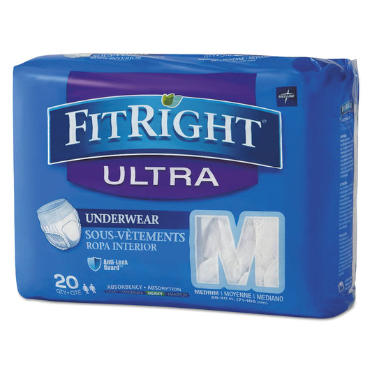 MIIFIT23005ACT Fitright Ultra Protective Underwear, Medium, 28" To 40" Waist, 20/pack, 4 Pack/carton