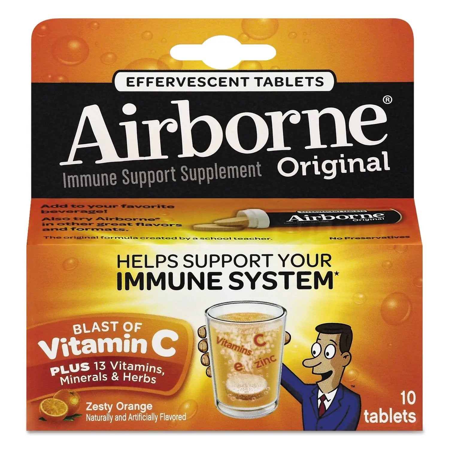 ABN30004CT Immune Support Effervescent Tablet, Zesty Orange, 10/Box, 72 Boxes/Carton Airborne