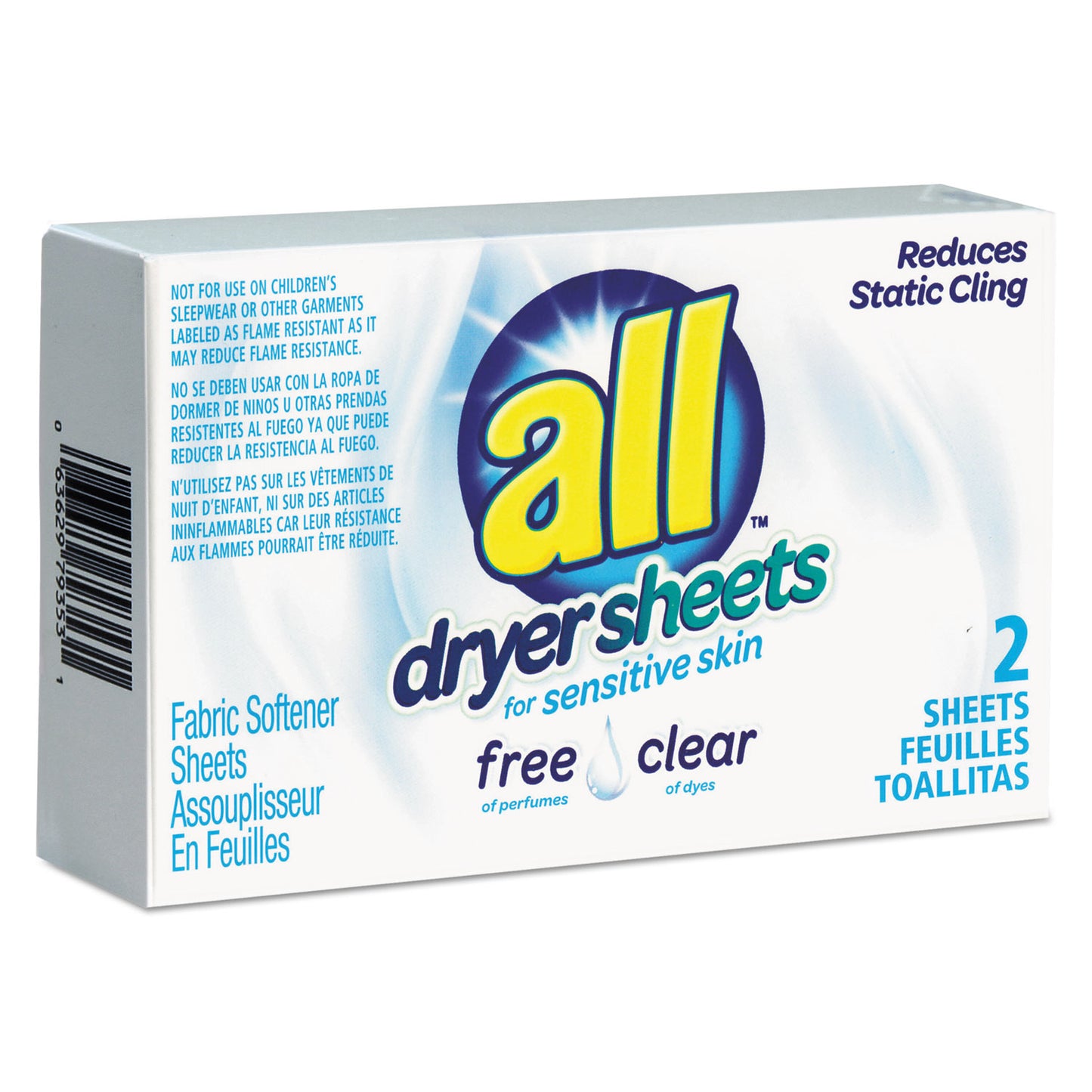 VEN2979353 Free Clear Vend Pack Dryer Sheets, Fragrance Free, 2 Sheets/box, 100 Box/carton