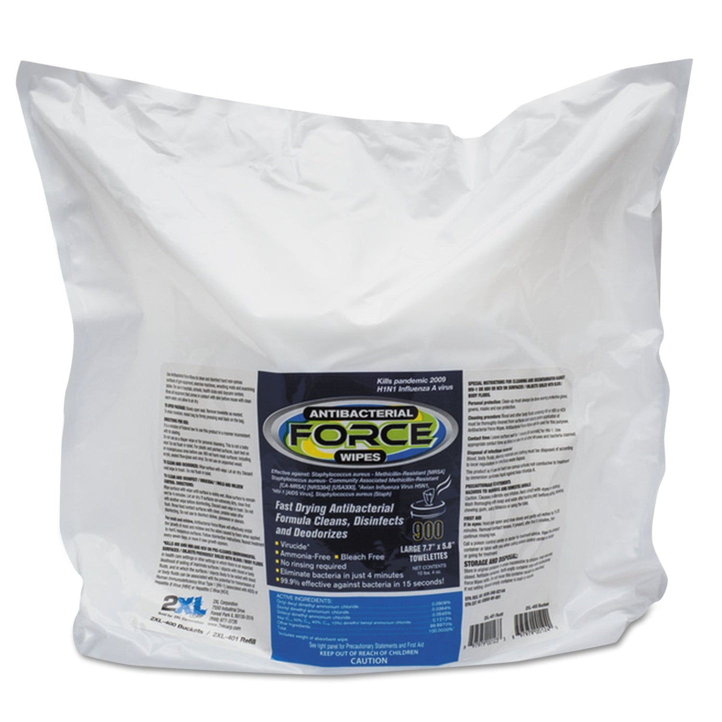 TXLL4014 FORCE Disinfecting Wipes Refill, 1-Ply, 6 x 8, Unscented, White, 900/Pack, 4 Packs/Carton 2XL
