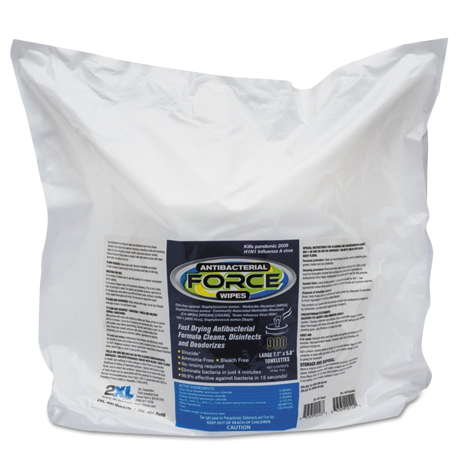 TXLL4014 FORCE Disinfecting Wipes Refill, 1-Ply, 6 x 8, Unscented, White, 900/Pack, 4 Packs/Carton 2XL