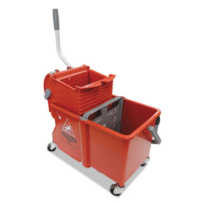 UNGCOMSR Side-Press Restroom Mop Dual Bucket Combo, 4 Gal, Plastic, Red