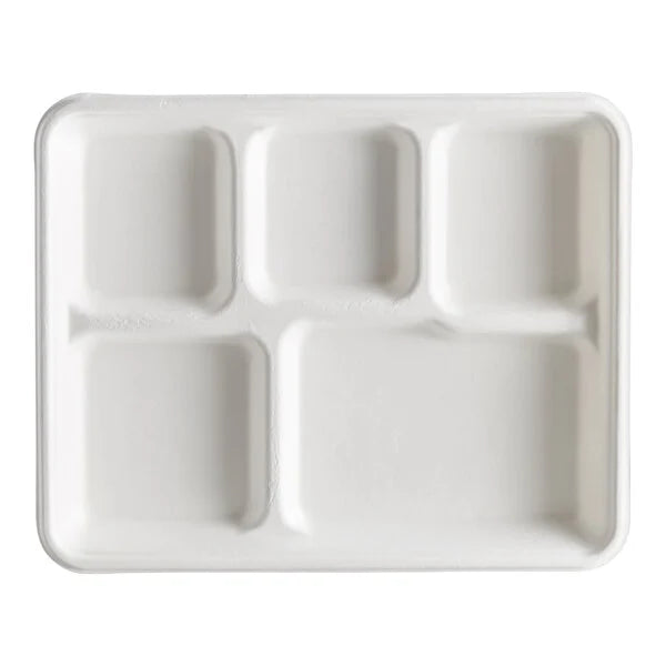 395WHI5TRAY ECOChoice 10" x 8" Compostable White Plant Fiber 5 Compartment Tray - 400/Case