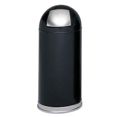 SAF9636BL Dome Top Receptacle with Spring-Loaded Door, 15 gal, Steel, Black SAFCO PRODUCTS