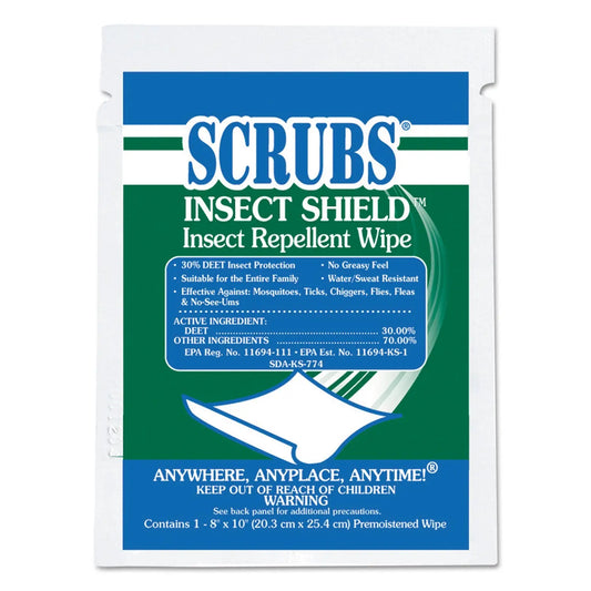 ITW91401 Insect Shield Insect Repellent Wipes, 8 x 10, 100/Carton SCRUBS