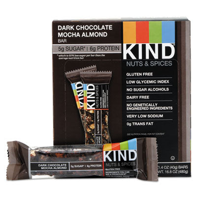 KND18554 Nuts And Spices Bar, Dark Chocolate Mocha Almond, 1.4 Oz Bar, 12/box