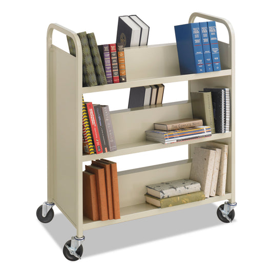 SAF5357SA Steel Double-Sided Book Cart, Metal, 6 Shelves, 300 lb Capacity, 36" x 18.5" x 43.5", Sand