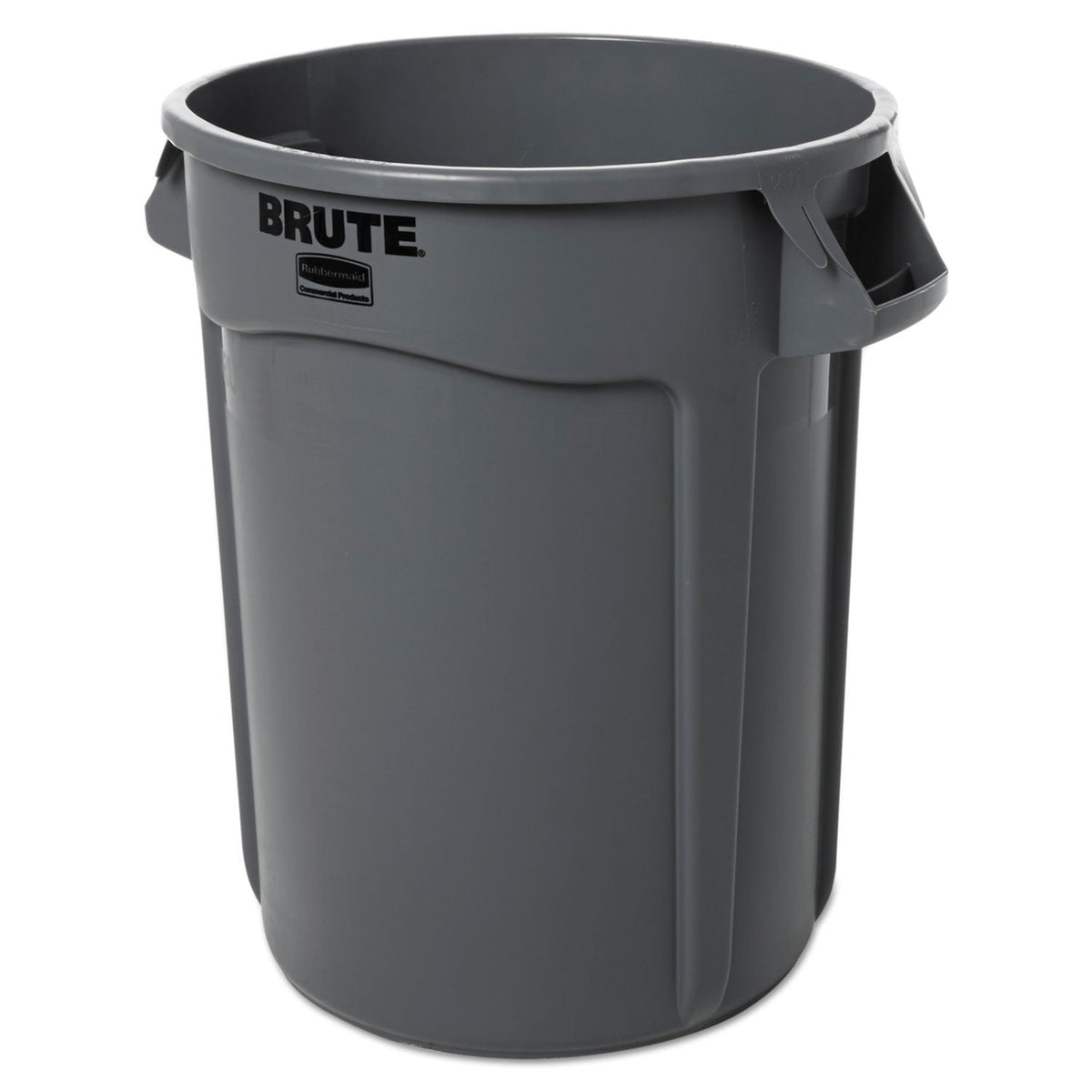 RCP263200GY Vented Round Brute Container, 32 gal, Plastic, Gray RUBBERMAID COMMERCIAL PROD.
