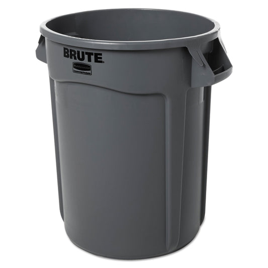 RCP263200GY Vented Round Brute Container, 32 gal, Plastic, Gray RUBBERMAID COMMERCIAL PROD.